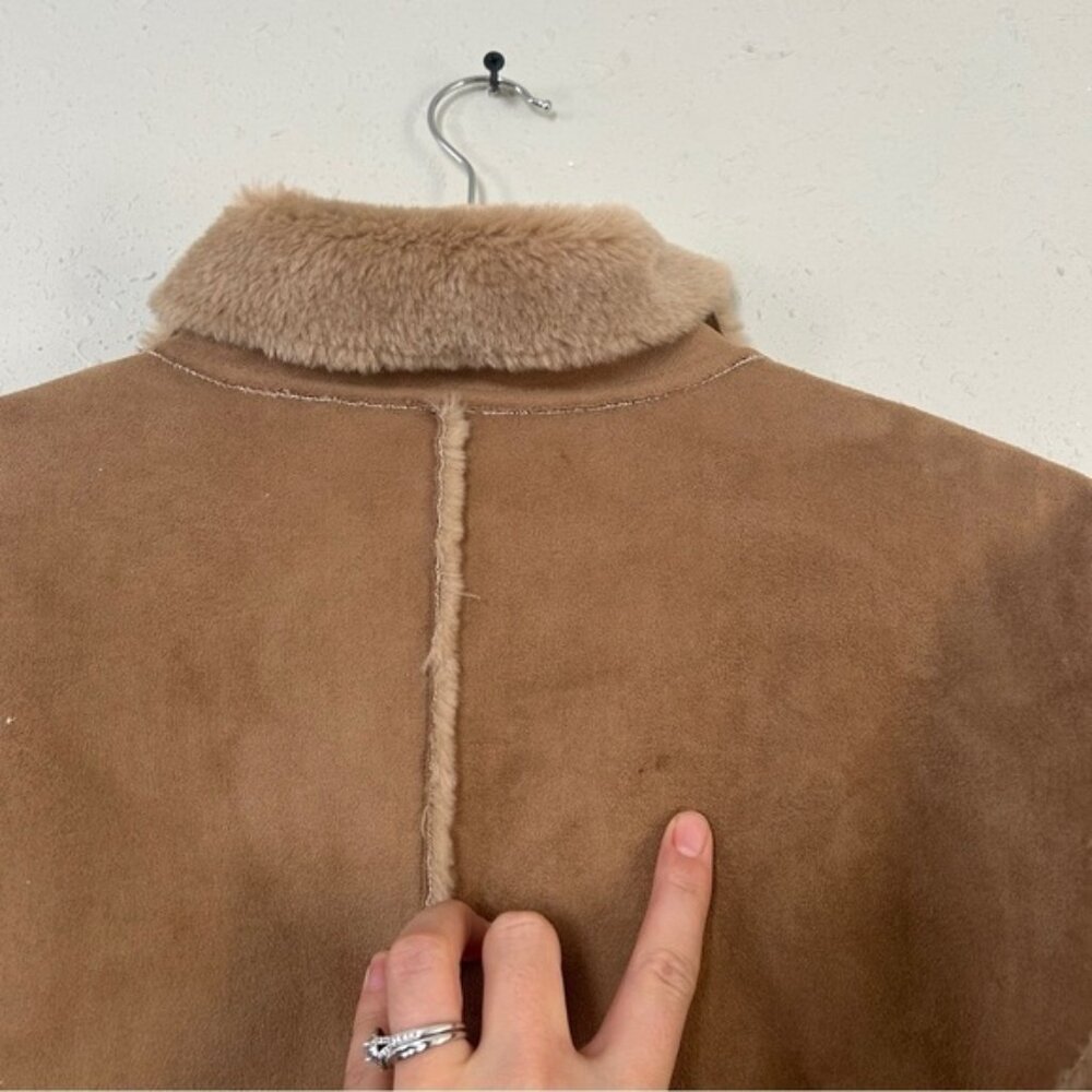 Pamela McCoy Faux Suede Faux Fur Trim Tan Brown Coat Winter Fall Retro 70s - Picture 4 of 5